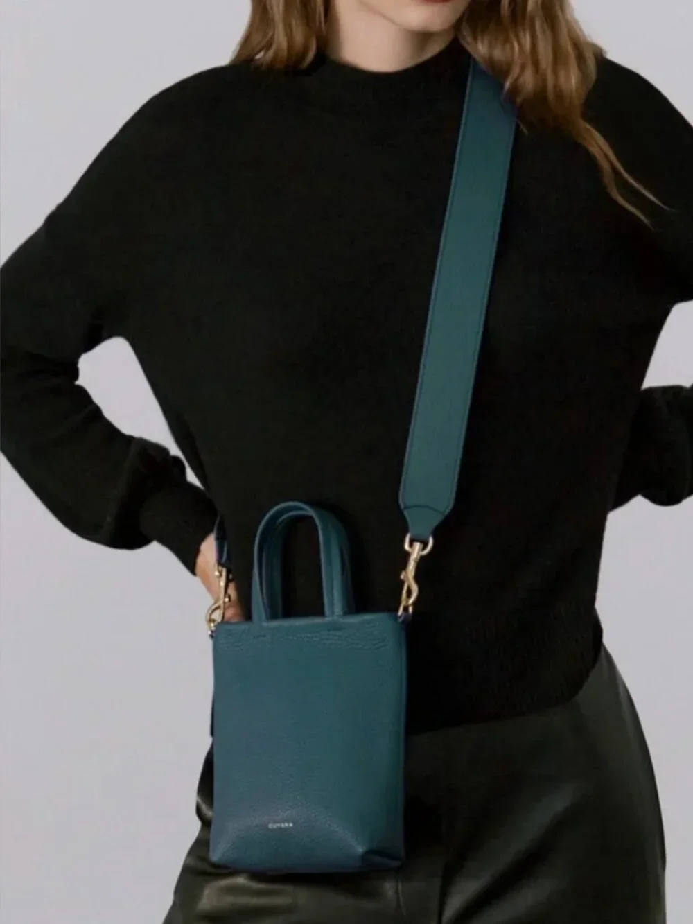 NEW Cuyana Easy Phone Tote in Daffodil Pebbled Leather